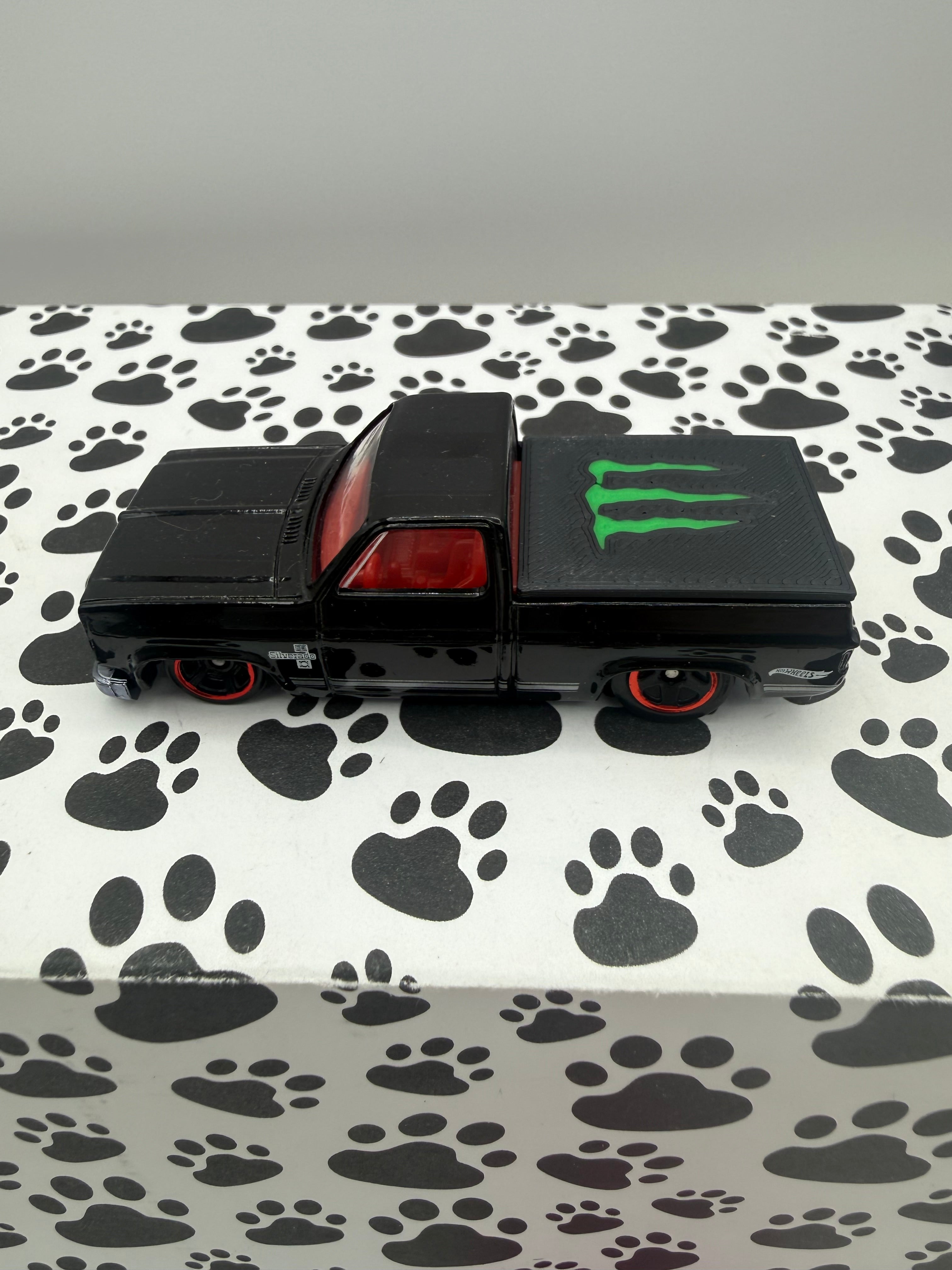 Custom 3D Printed Hot Wheels 83 Silverado bed cover Monster Energy