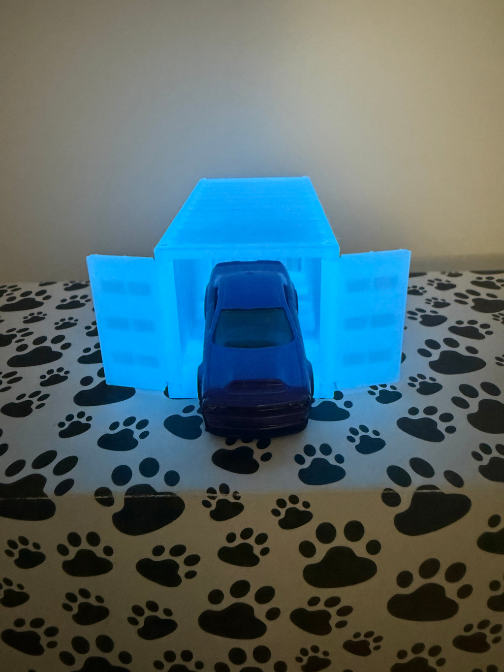 Custom 3D Printed 1/64 scale Shipping Container White/Glow Blue