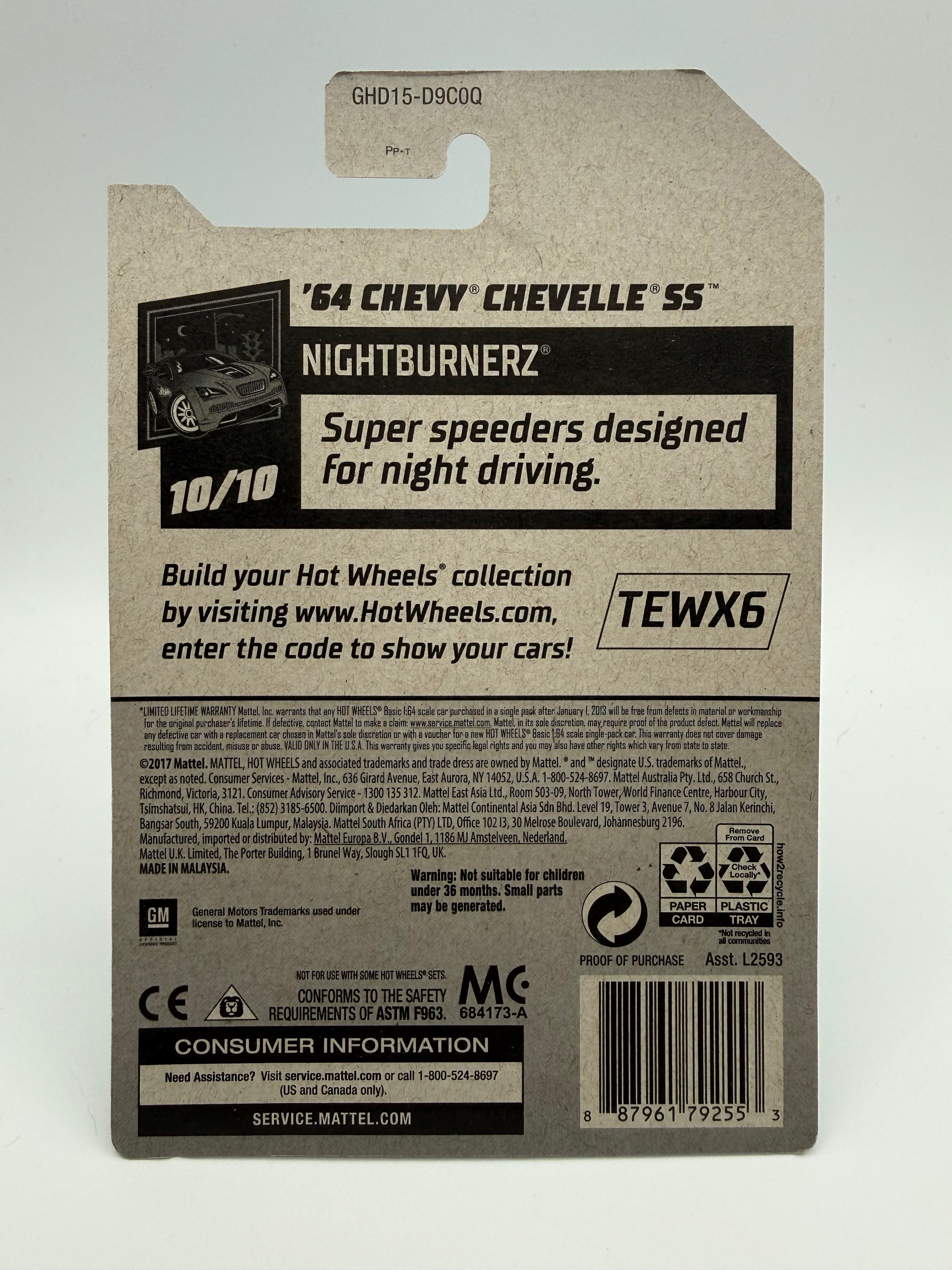 Hot Wheels '64 Chevy Chevelle SS 247/250 Nightburnerz 10/10 Factory Sealed
