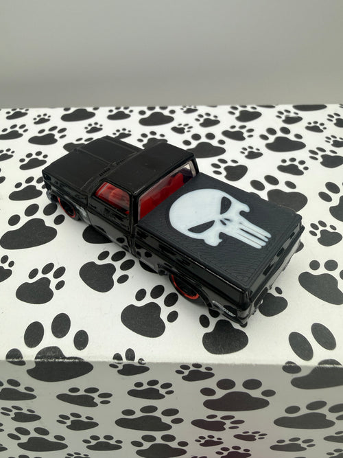 Custom 3D Printed Hot Wheels 83 Silverado bed cover Punisher Skull